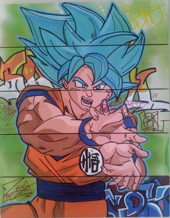 Street art Goku 绘画, 19.7x15.8 in