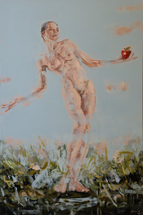 Painting titled "eva - the before" by Rupert Cefai, Original Artwork, Oil Mounted on Wood Stretcher frame