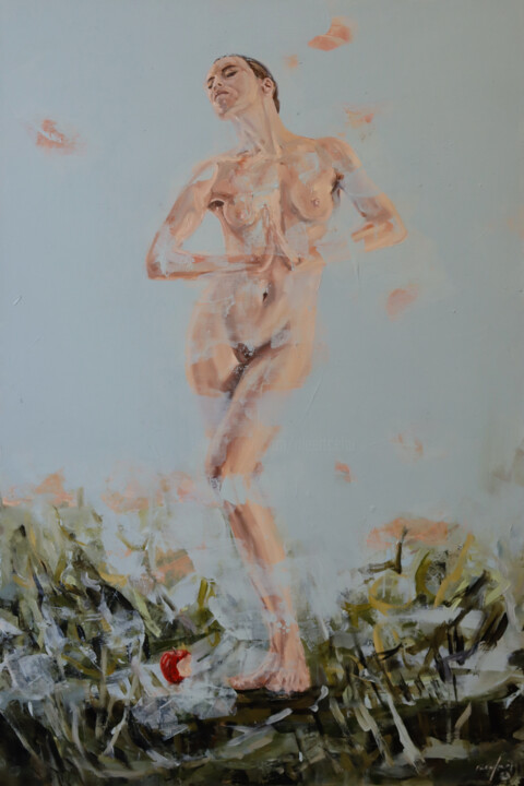 Painting titled "eva - the after" by Rupert Cefai, Original Artwork, Oil Mounted on Wood Stretcher frame