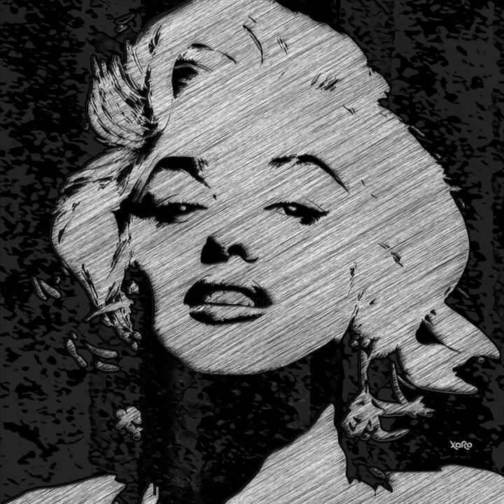 Marylin Monroe silver stripes Noir velour Digitale Kunst, 55,1x55,1 in
