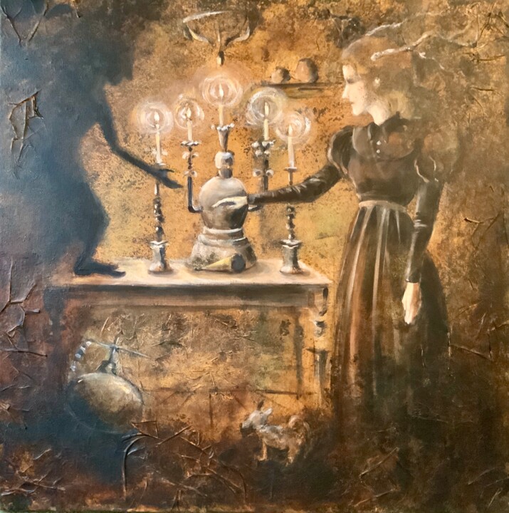 A Scary Tale - witch, surreal, devil, dark 绘画, 39.4x39.4 in