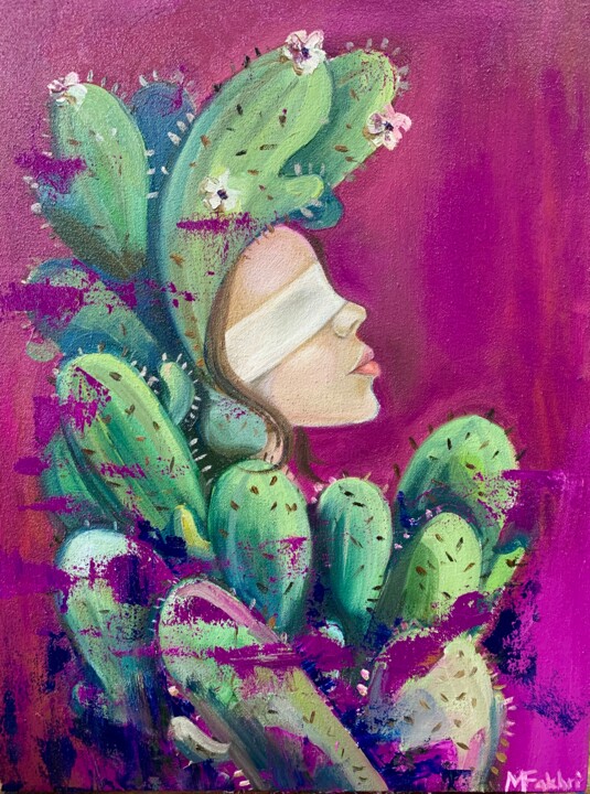 Cactus girl Painting, 15.8x11.8 in