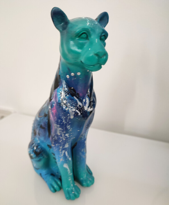 Blue panther - statue panthère moderne 雕塑, 9.1x3.2 in