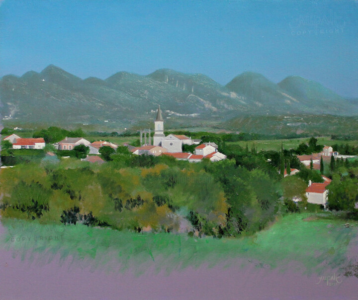 4451, Taulignan, village lavande en Drôme provençale (FR) Schilderij, 18,1x21,7 in