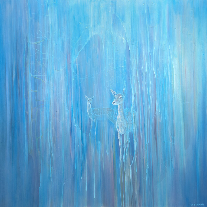 Out of the Blue, a blue abstract deer painting 绘画, 40x40 in