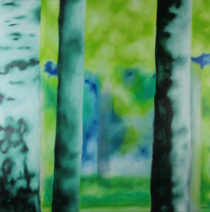 VEGETAL 23 ou Trois bouleaux Painting, 31.5x31.5 in