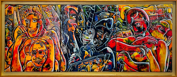 Triptyque CATALANITAT 2nyss 2003 绘画, 18.1x44.9 in