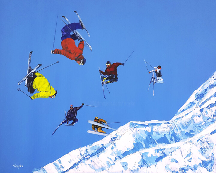 Skiing. Winter. Jumping 绘画, 31.5x39.4 in