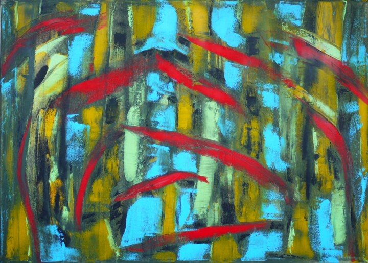 Malerei mit dem Titel "Vogel" von Bina Sommer, Original-Kunstwerk, Öl Auf Keilrahmen aus Holz montiert