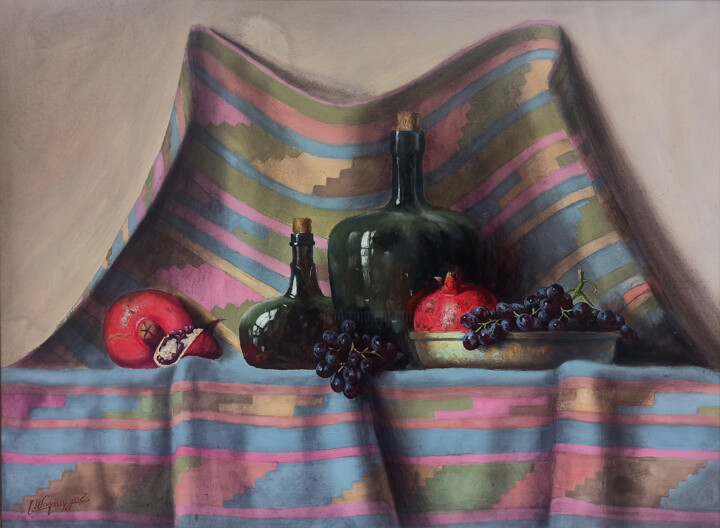 STILL LIFE WITH POMEGRANATES AND GRAPES 绘画, 23.6x31.5 in