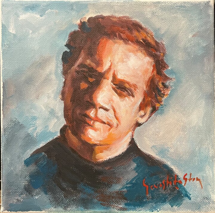 "Portrait de Johnny Dorelli" 絵画, 7.9x7.9 in