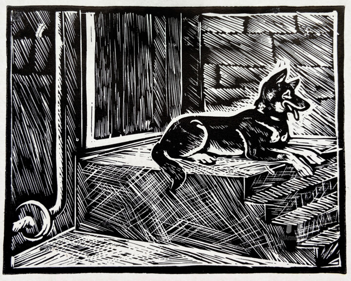 Linocut #7 印花与版画, 4.3x5.1 in