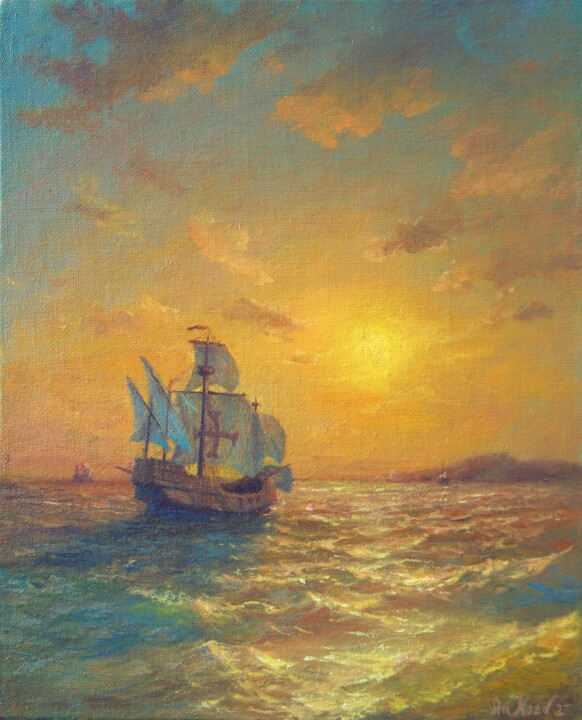Caravella at sunset Painting, 15.8x12.2 in