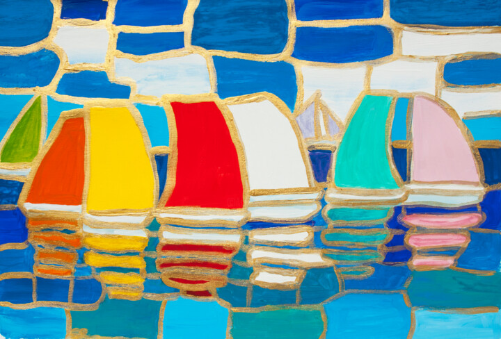 Картина под названием "Colourful regatta 3" - Irina Afonskaya, Подлинное произведение искусства, Акрил