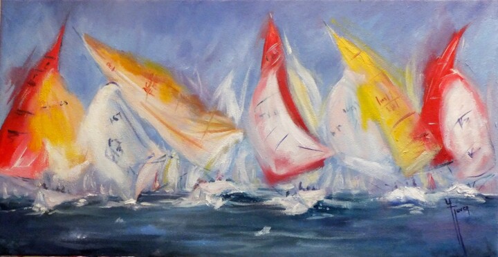 Peinture intitulée "Danse des voiles" par Yveline Javer, Œuvre d'art originale, Huile