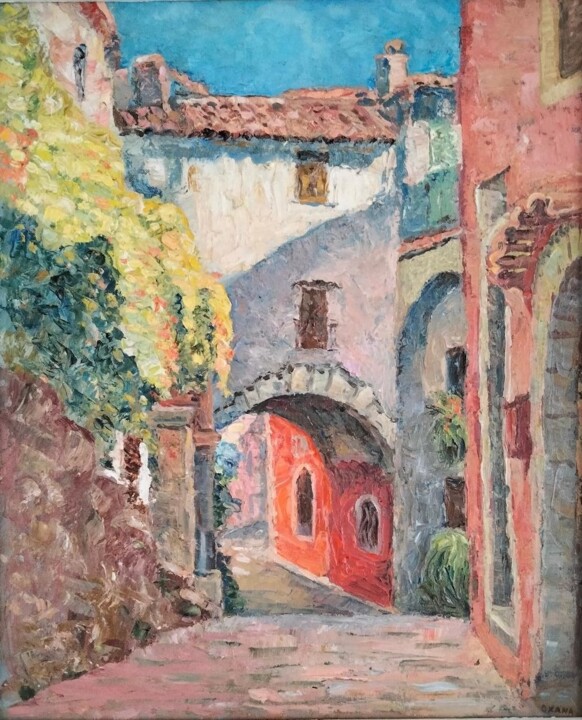 Village de Roquebrune, Francia Картина, 18,1x15 in