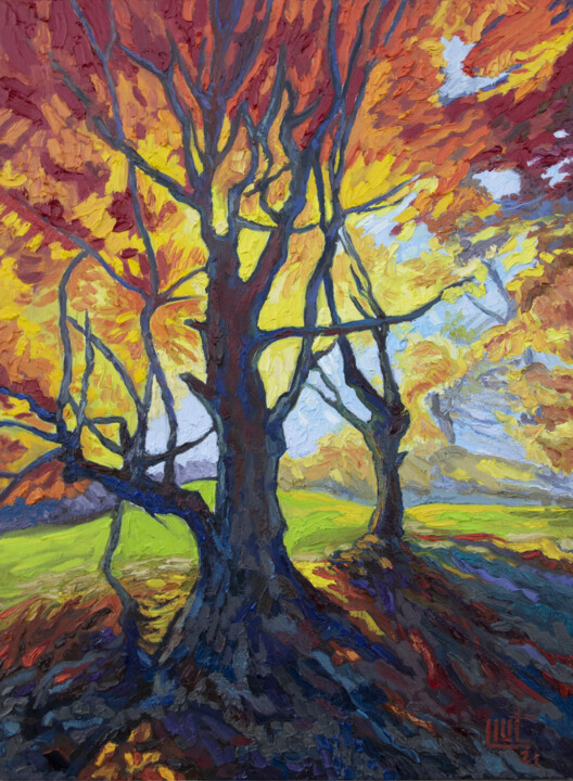 Картина под названием "Red Autumn" - Lilit Vardanyan, Подлинное произведение искусства, Масло