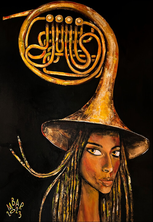 Lady with a horn 绘画, 39.4x27.6 in
