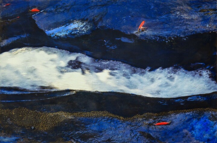 Painting titled "Three flowers in th…" by Martina Dupont, Original Artwork, Acrylic Mounted on Wood Stretcher frame