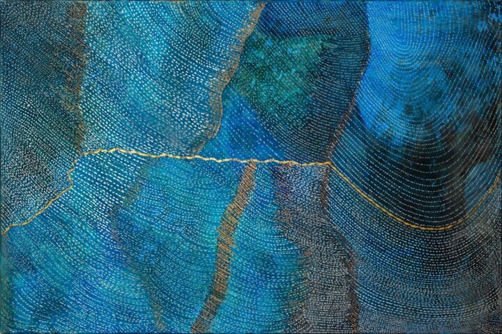 Painting titled "The blue space" by Martina Dupont, Original Artwork, Acrylic Mounted on Wood Stretcher frame
