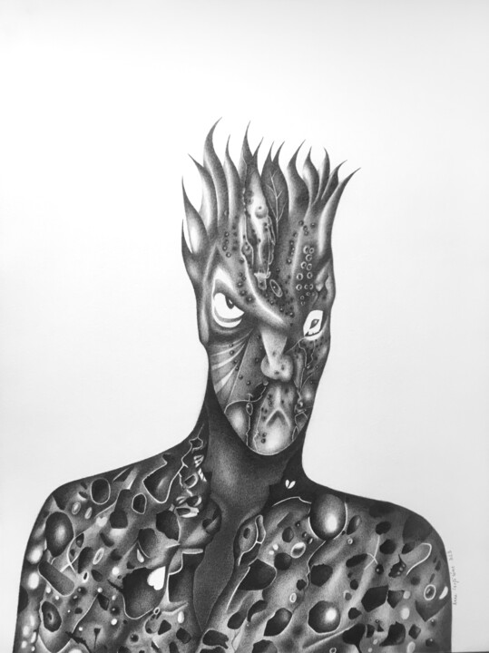 Drawing titled "CRÉATURE 004" by Anne Langérôme, Original Artwork, Graphite