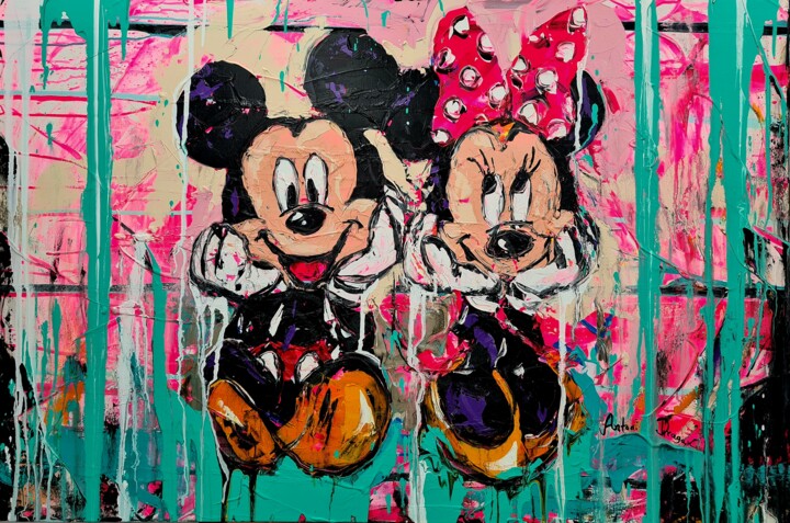 Minnie and Mickey Mouse in love ❤️ 绘画, 39.4x59.1 in