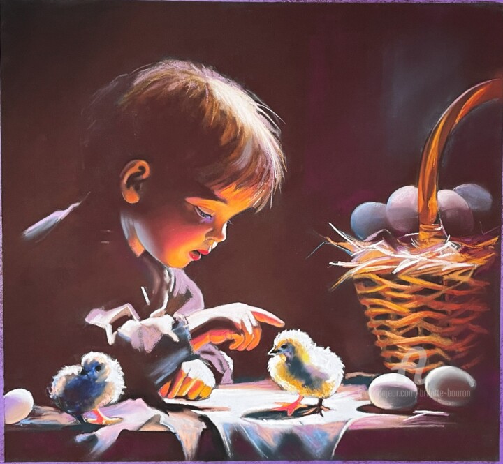 Painting titled "Victor et ses pouss…" by Brigitte Bouron, Original Artwork, Pastel