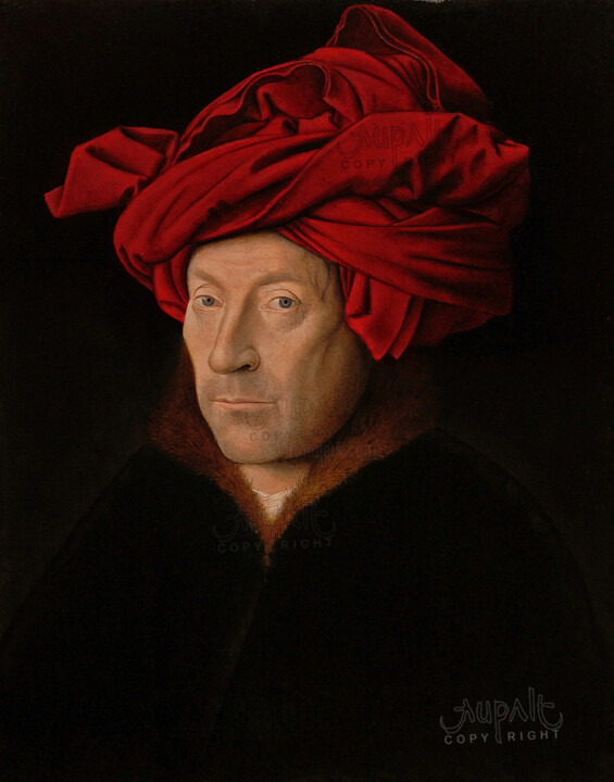 3630, portrait au turban, inspiré de VAN EYCK 绘画, 12.6x10.2 in