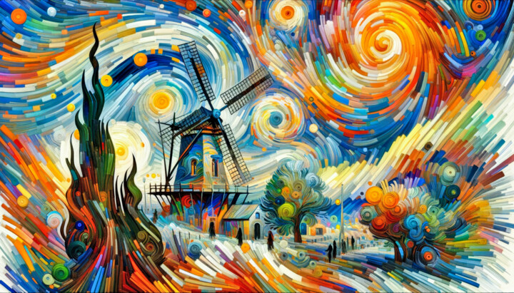 Au vent le moulin 数字艺术, 10.2x17.7 in