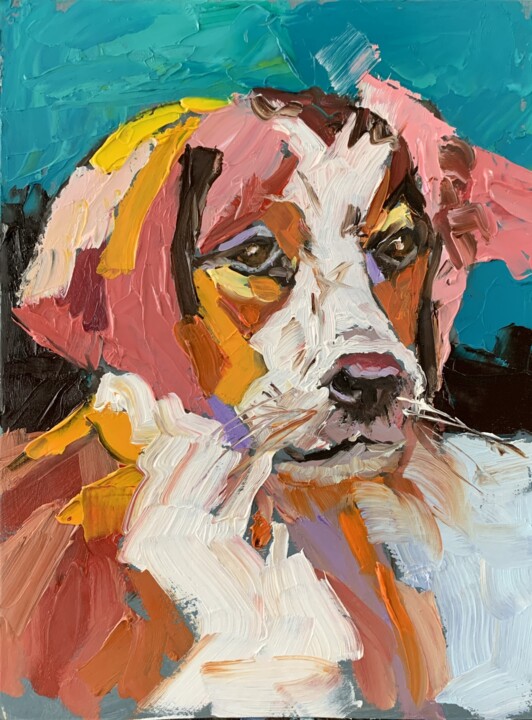 Spaniel puppy, dog. 绘画, 7.9x5.9 in