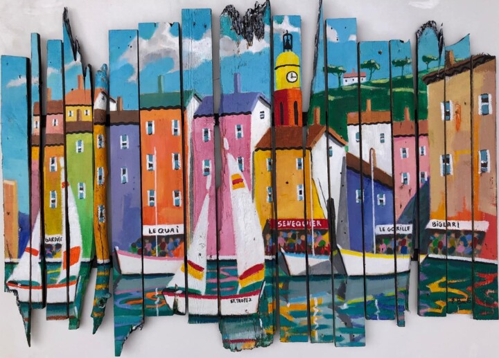 Peinture intitulée "vue st tropez" par Esteves Brito, Œuvre d'art originale, Acrylique