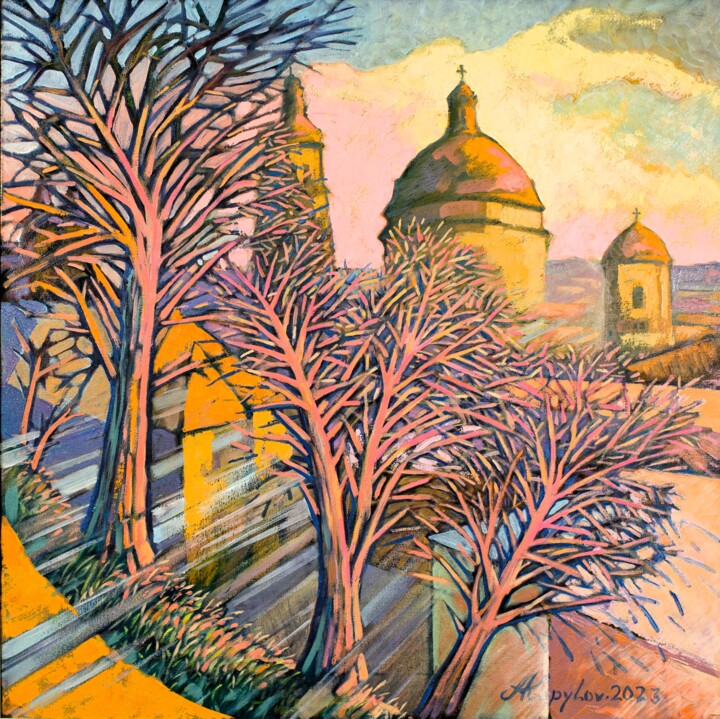 DUSK IN THE DOWNTOWN 绘画, 31.5x31.5 in