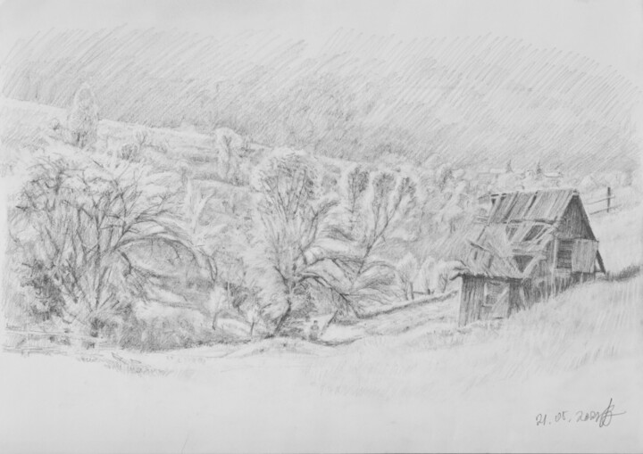 Retreating into eternity. Carpathians. Ukraine 图画, 11.7x16.5 in