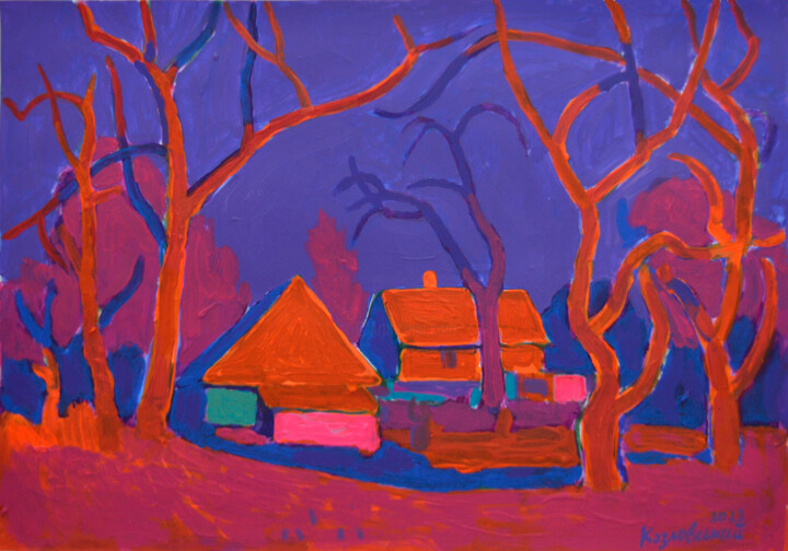 Red evening 绘画, 13.8x19.7 in