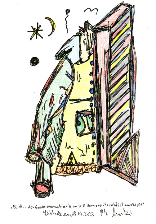 Blick in den Garderobenschrank im ICE Hannover - Frankfurt 图画, 11.7x8.3 in