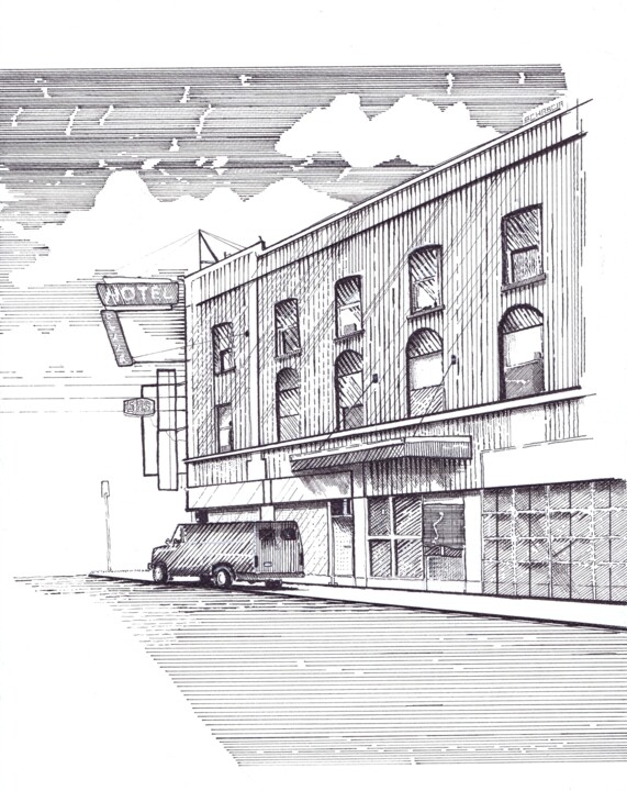 Disegno intitolato "HOTEL PLAZA" da Schascia, Opera d'arte originale, Inchiostro