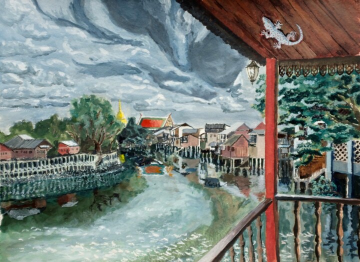 Peinture intitulée "Chanthaburi in the…" par Shoujie Sun, Œuvre d'art originale, Aquarelle