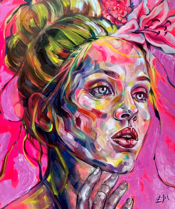 Painting titled "Pink Cupcake" by Esther Martínez, Original Artwork, Acrylic