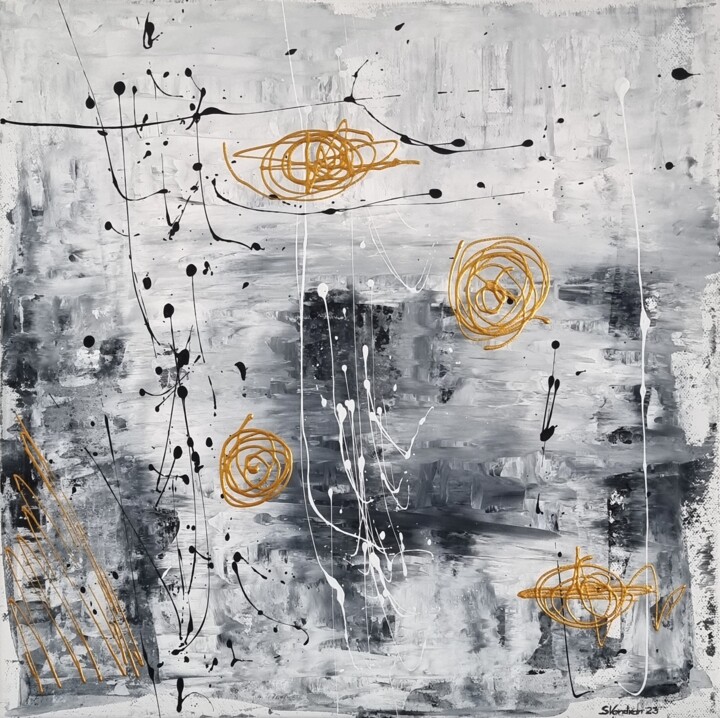 Painting titled "Blick dahinter" by Sigrid Vondran, Original Artwork, Acrylic Mounted on Wood Stretcher frame