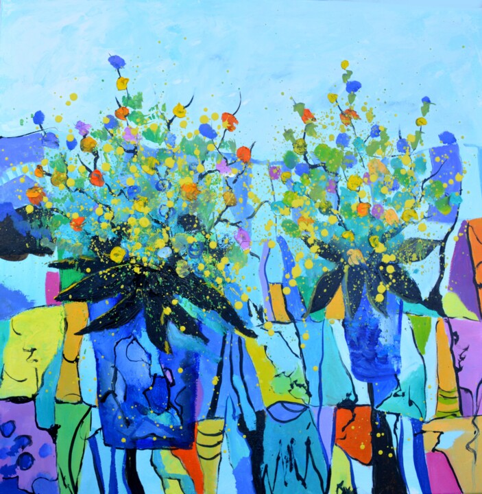 Two colourful still flowers Картина, 27,6x27,6 in