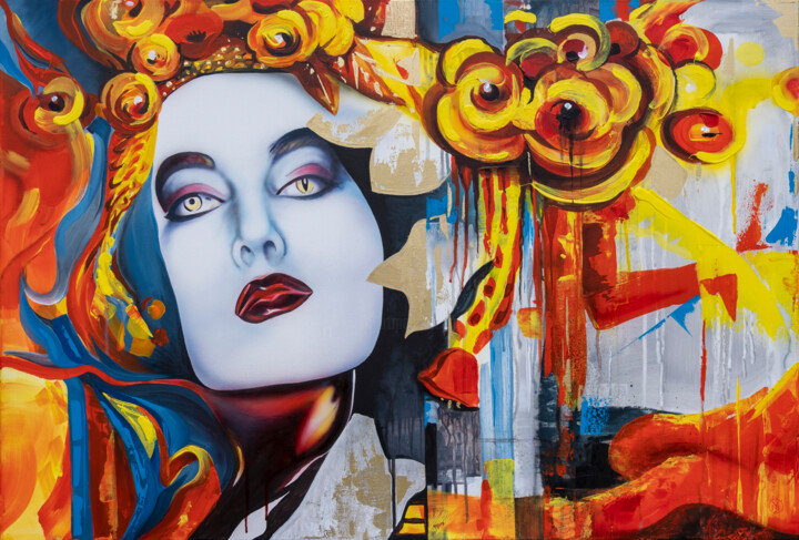 Schilderij getiteld ""The ART of FASHION"" door Vitaly Moiseev, Origineel Kunstwerk, Acryl Gemonteerd op Frame voor houten b…