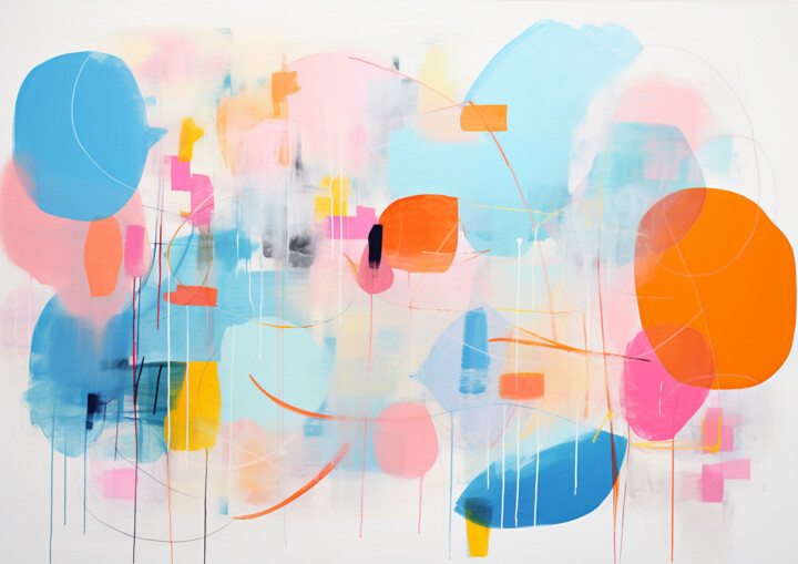 Tender blue, pink and orange abstract 18122310 数字艺术