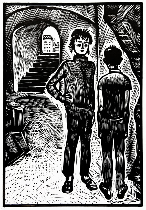Linocut for V. Medvedev’s book “Captain Rip-Head” #2 印花与版画, 7.1x5.1 in