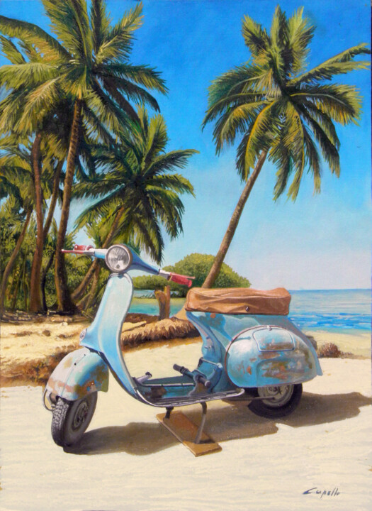 VESPA AL MARE 绘画, 14.6x10.6 in