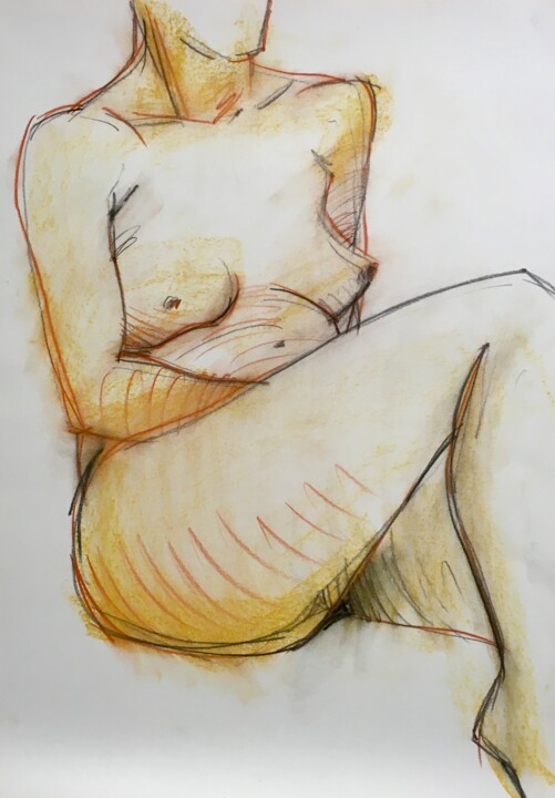 Akt, ZEichnung, Figur, Pastel 图画, 23.6x16.5 in
