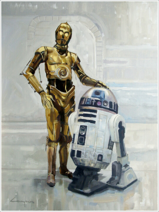 "C-3PO & R2D2 / R2D2" 绘画, 24x18.1 in