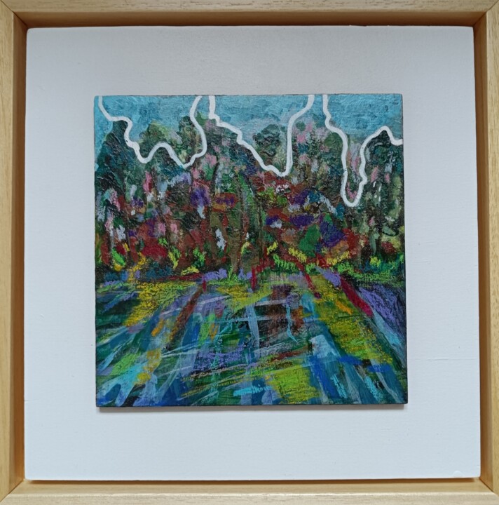 Painting titled "Kleuren en lijnen II" by Mieke Van Os, Original Artwork, Acrylic Mounted on Wood Panel