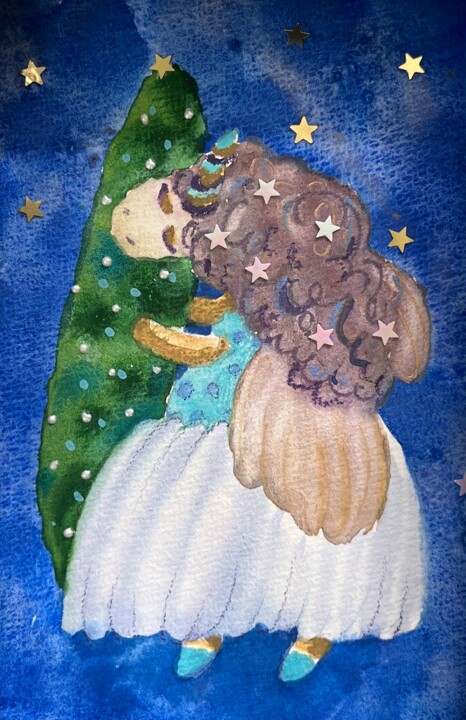 绘画 标题为“Magic Christmas Uni…” 由Valentina Pushkareva, 原创艺术品, 水彩