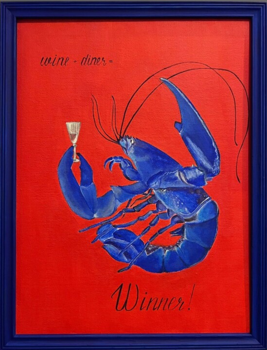 Lobster is blue on red 绘画, 15.8x11.8 in