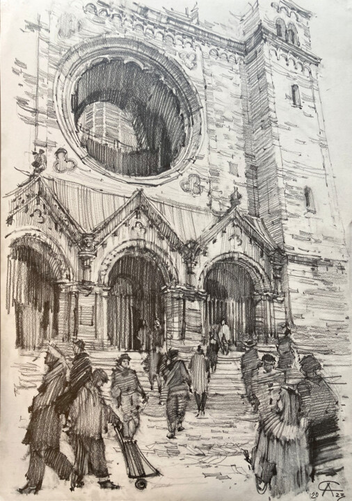 At Breitscheidplatz. Album "Berlin". paper, graphite, pencil 图画, 23.6x16.5 in